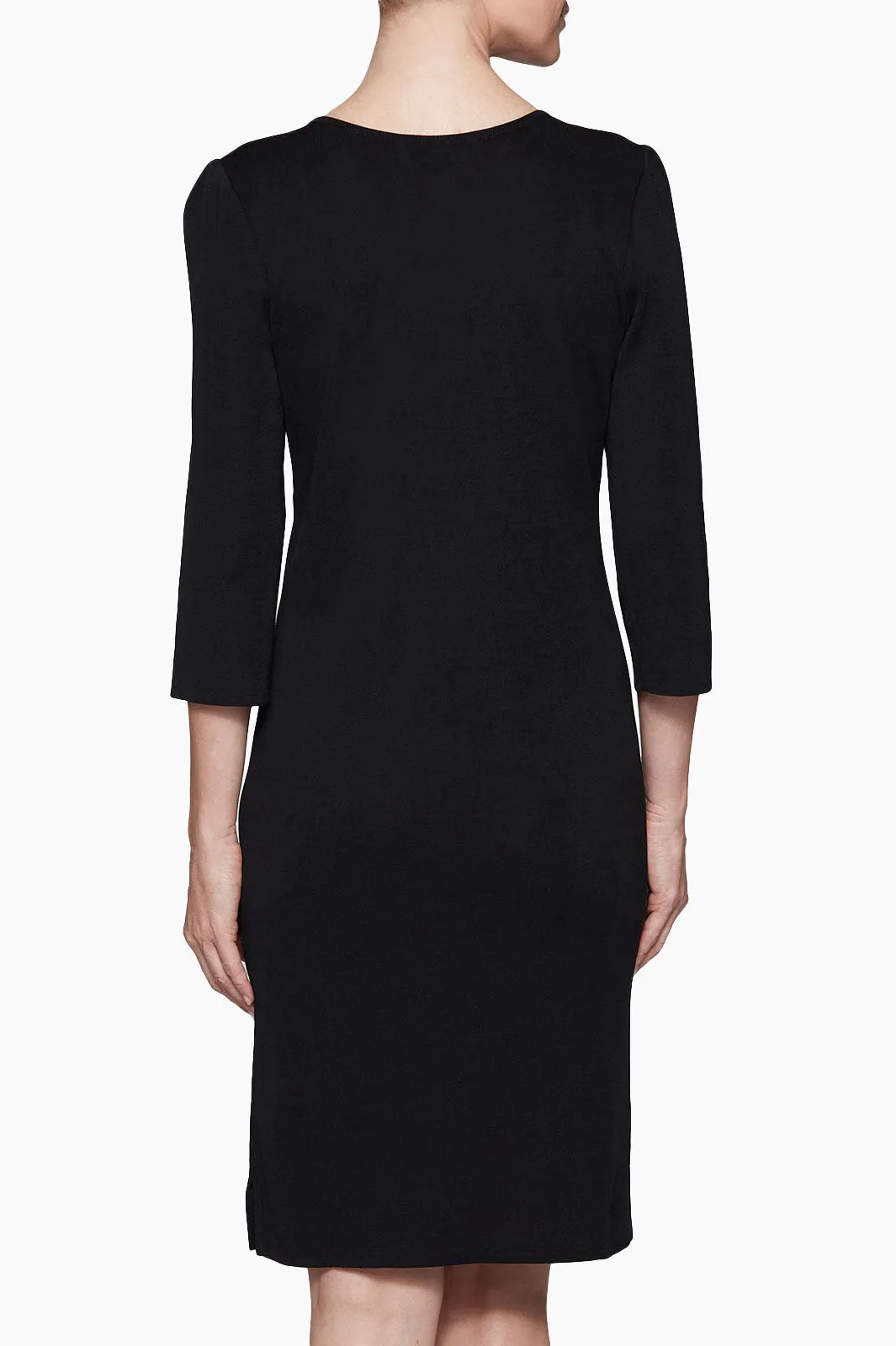 3/4 Sleeve V-Neck Knit Dress, Black