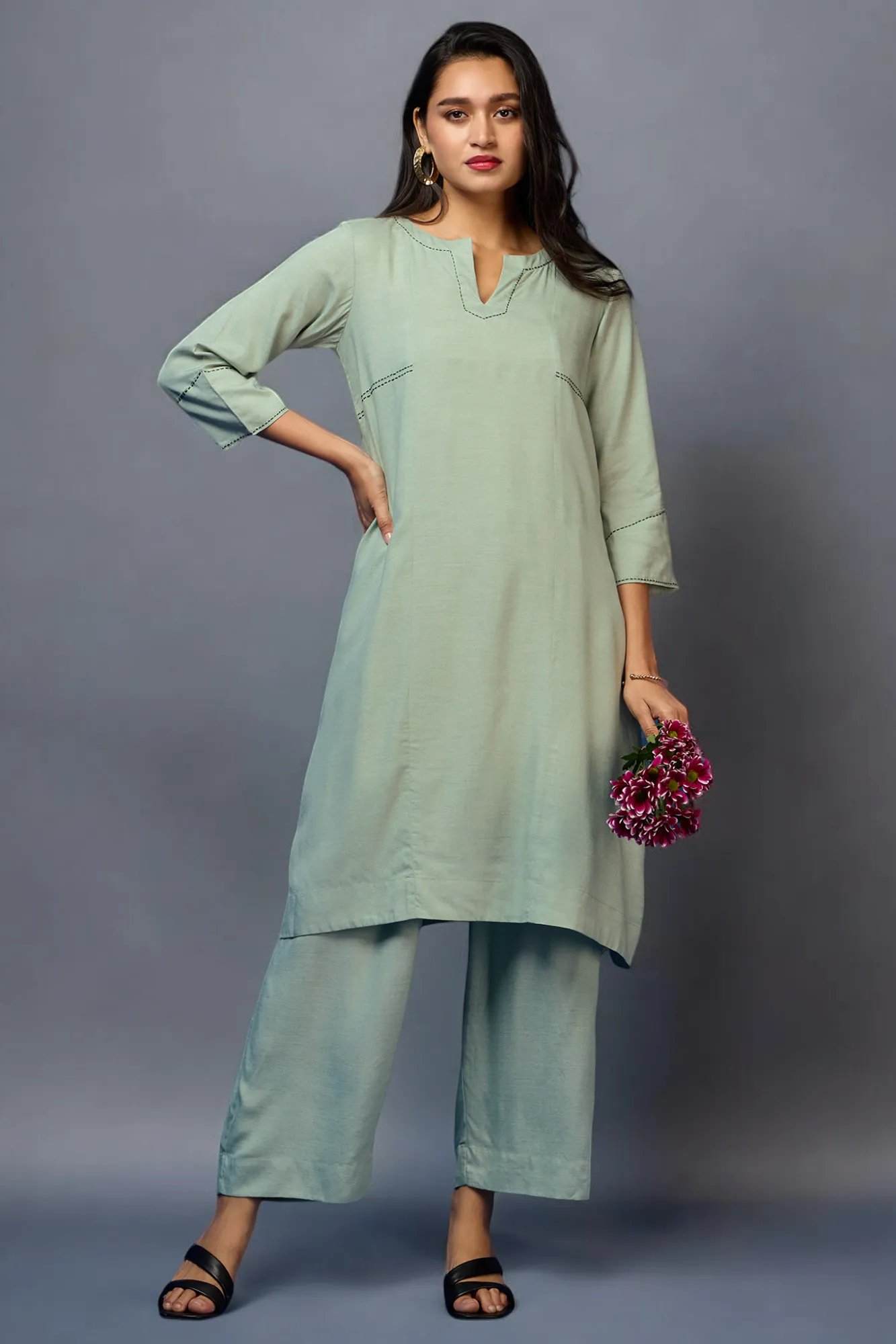 a-line kurta co-ord set - Pistachio Bliss & Sage Whisper