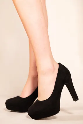 ALVINA PLATFORM BLOCK HIGH HEEL COURT PUMP IN BLACK SUEDE