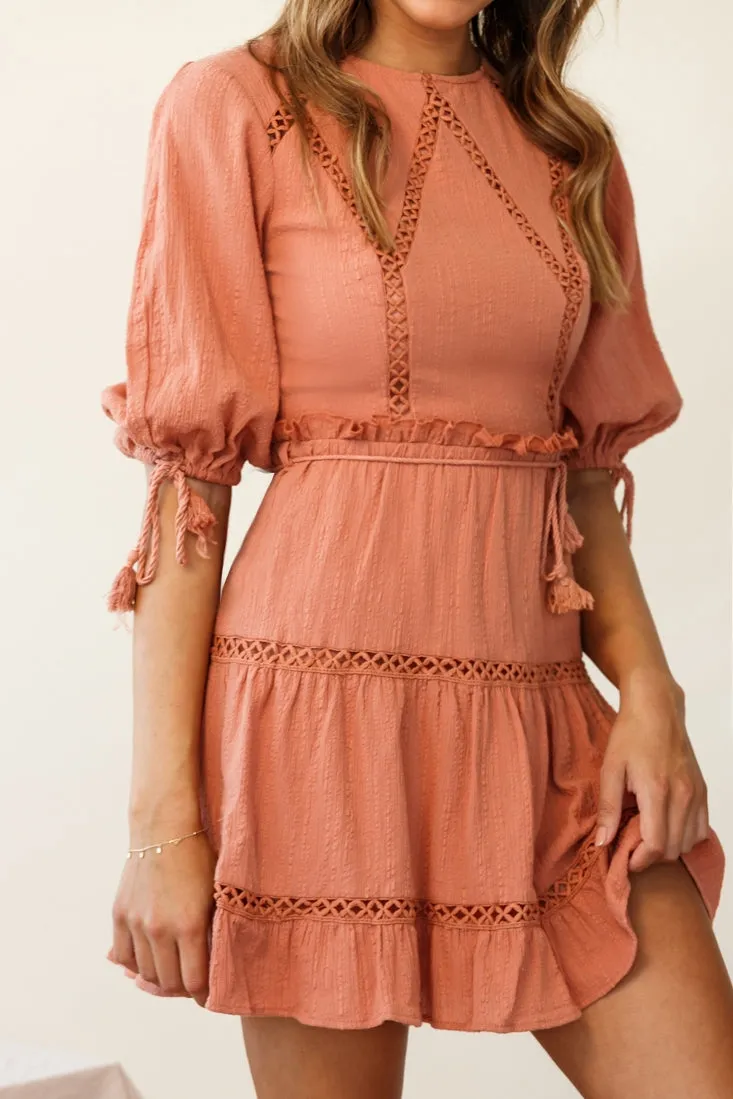 Antonia Half Puff Sleeve Crochet Detail Dress Rose