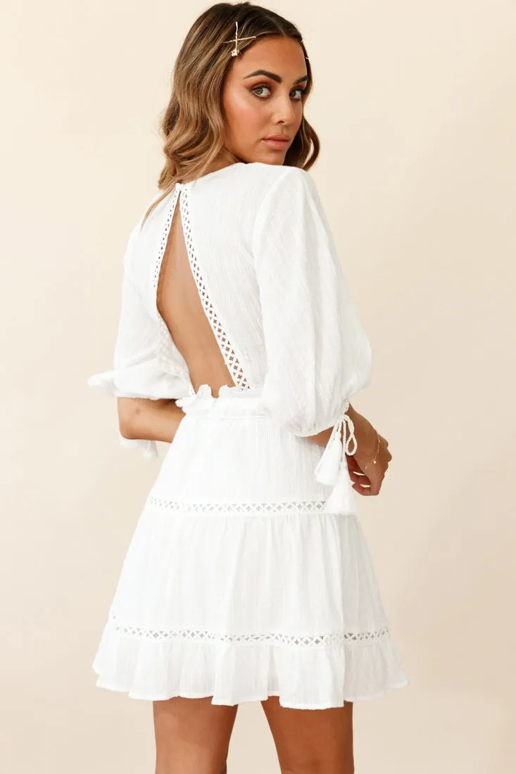 Antonia Half Puff Sleeve Crochet Detail Dress White