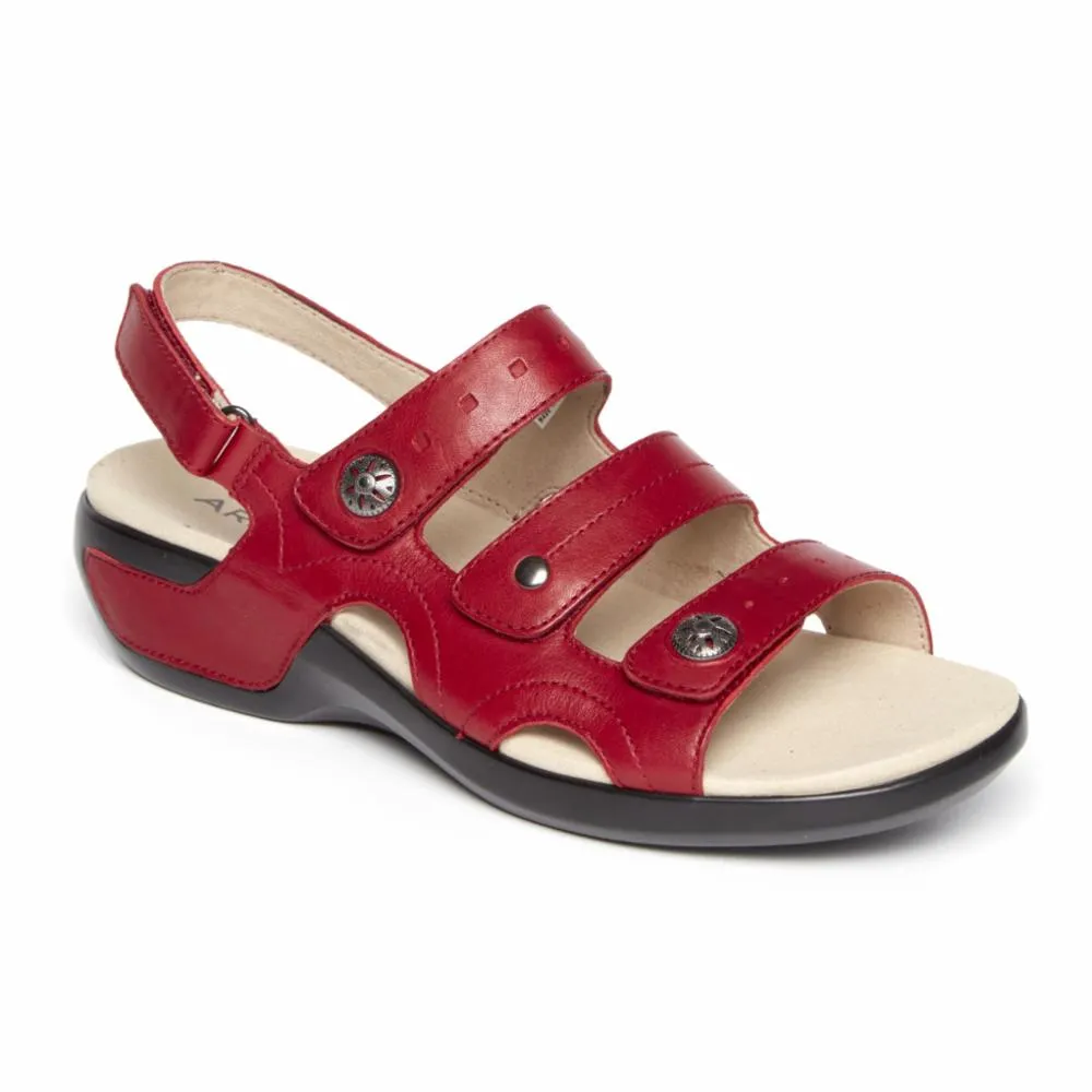 Aravon POWER COMFORT SANDALS THREE STRAP RIO RED/LEATHER