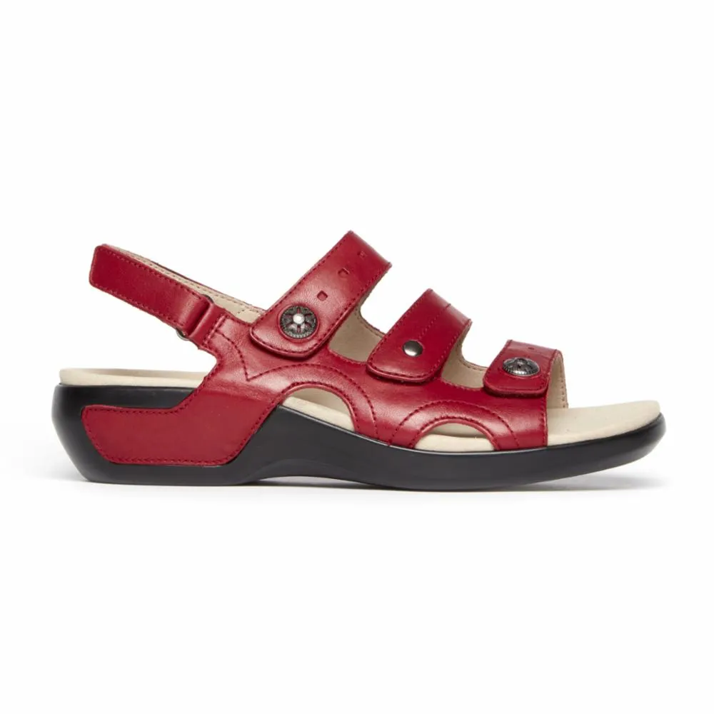 Aravon POWER COMFORT SANDALS THREE STRAP RIO RED/LEATHER