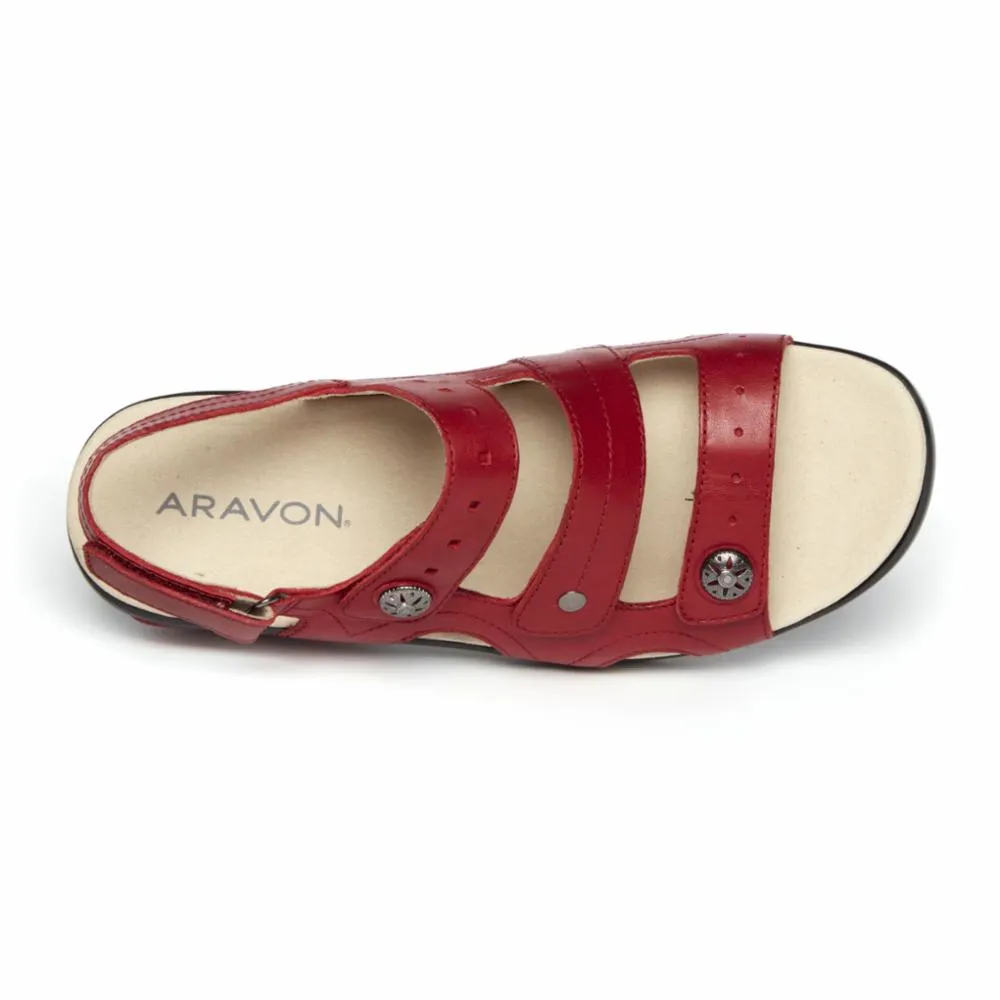 Aravon POWER COMFORT SANDALS THREE STRAP RIO RED/LEATHER