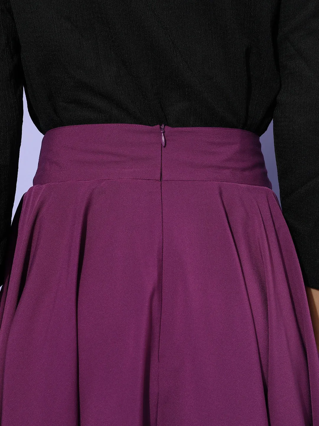 Berrylush Women Solid Purple Flared A-Line Midi Skirt