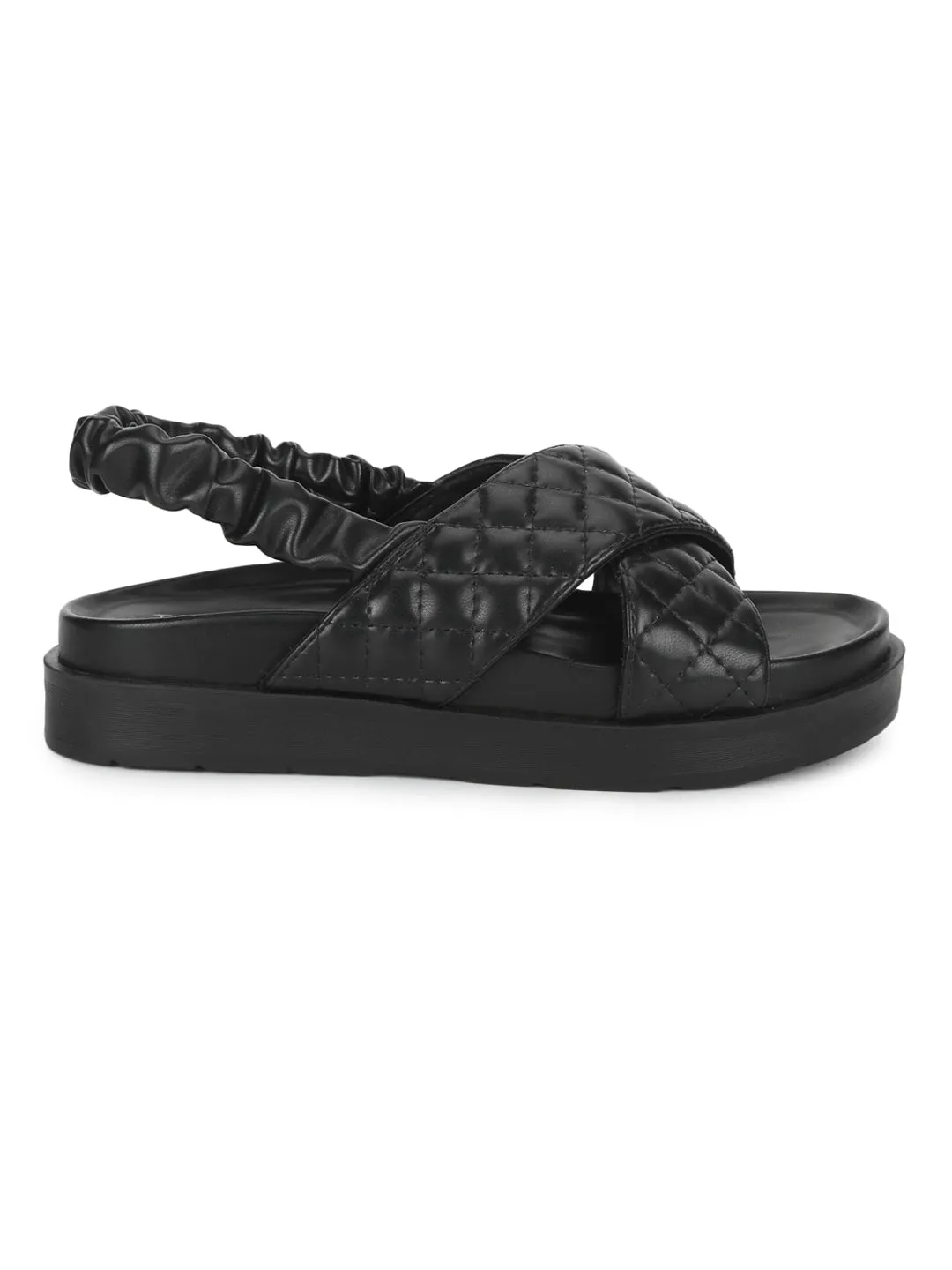 Black PU Quilted Strap Platform Sandals