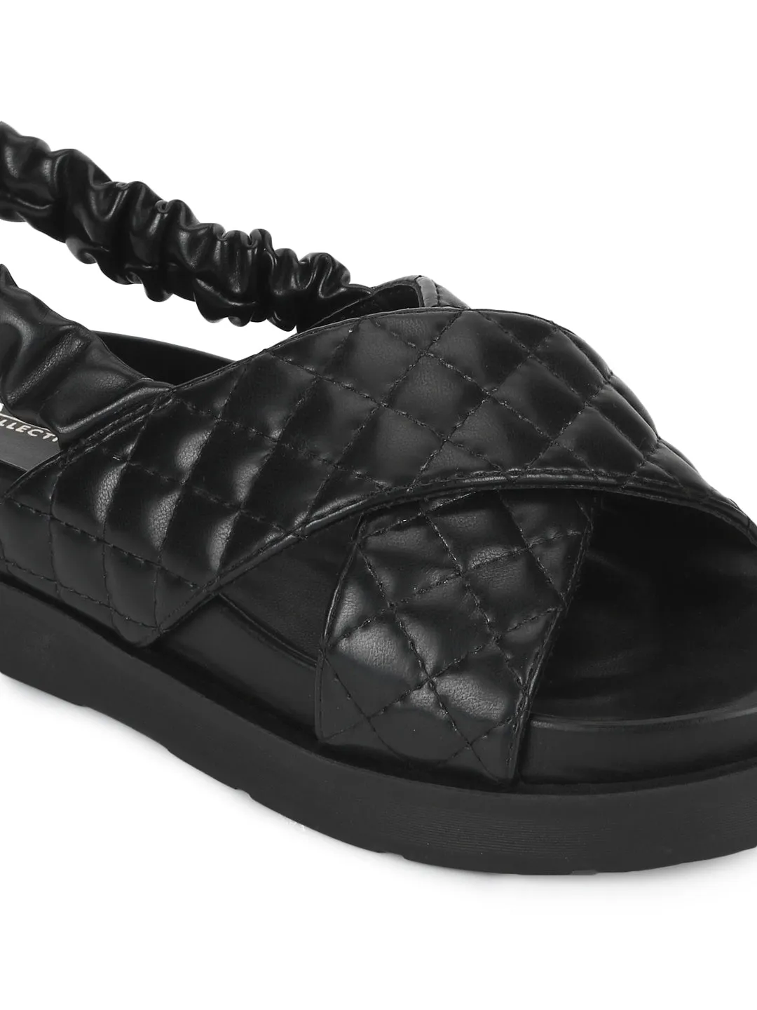 Black PU Quilted Strap Platform Sandals