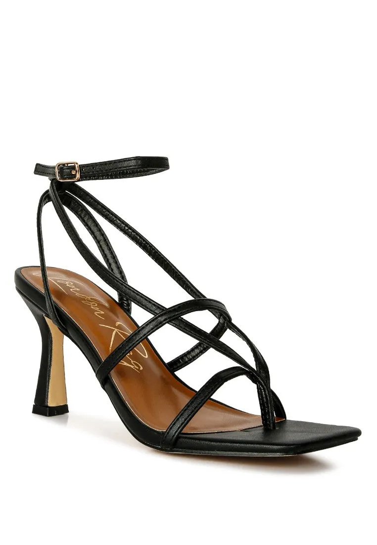 Black Stalker Strappy Ankle Strap Sandals