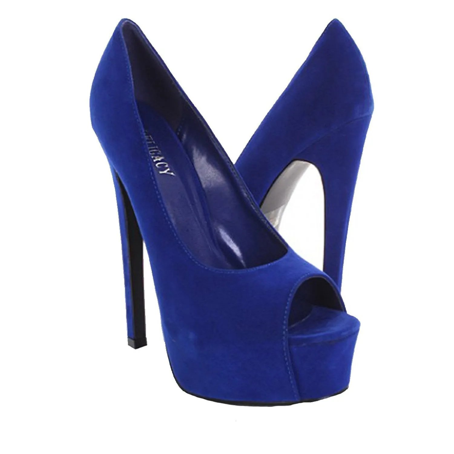 Blue Velvet Open Toe Platform Stiletto Heel Pumps Women's