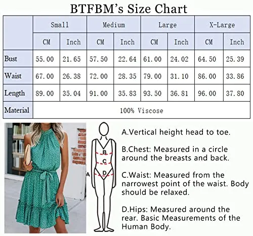 BTFBM Women 2023 Summer Halter Neck Dresses Sleeveless Casual Floral Polka Dot Leopard Print Short Boho Ruffle Sundress(Polka Dot Green,Small)