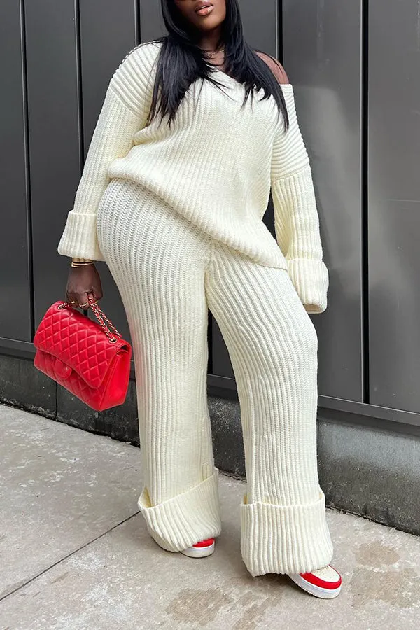 Casual Ribbed Knit Sweater & Pants Set