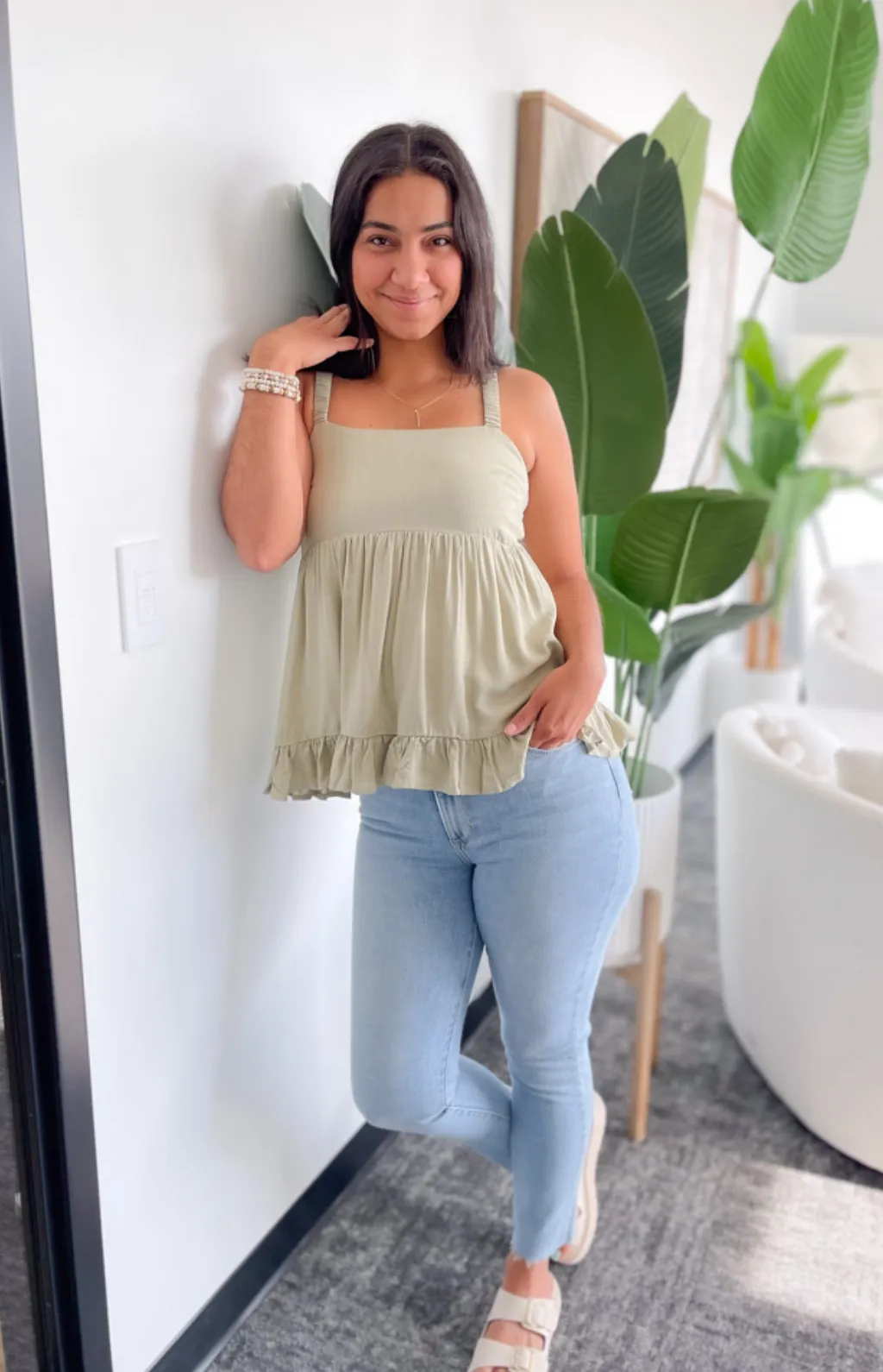 Chloe Green Ruffle Tank Top