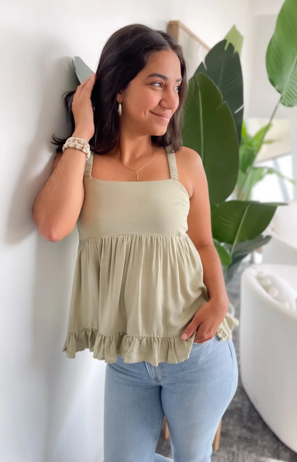 Chloe Green Ruffle Tank Top