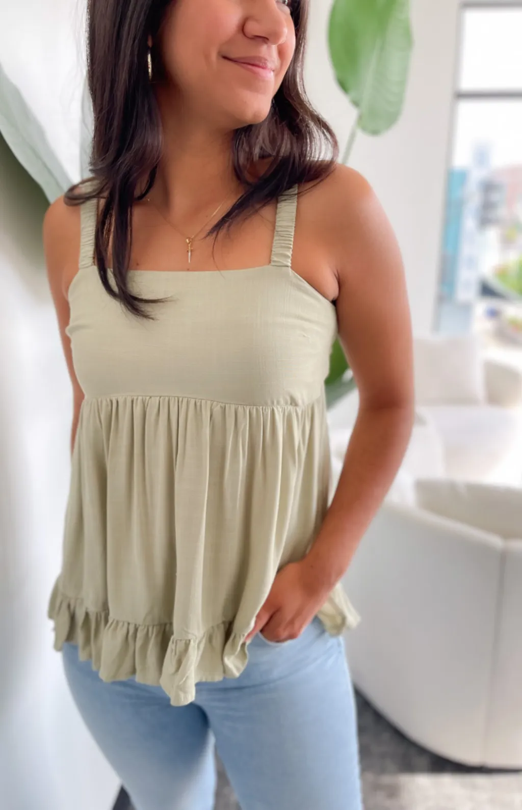 Chloe Green Ruffle Tank Top