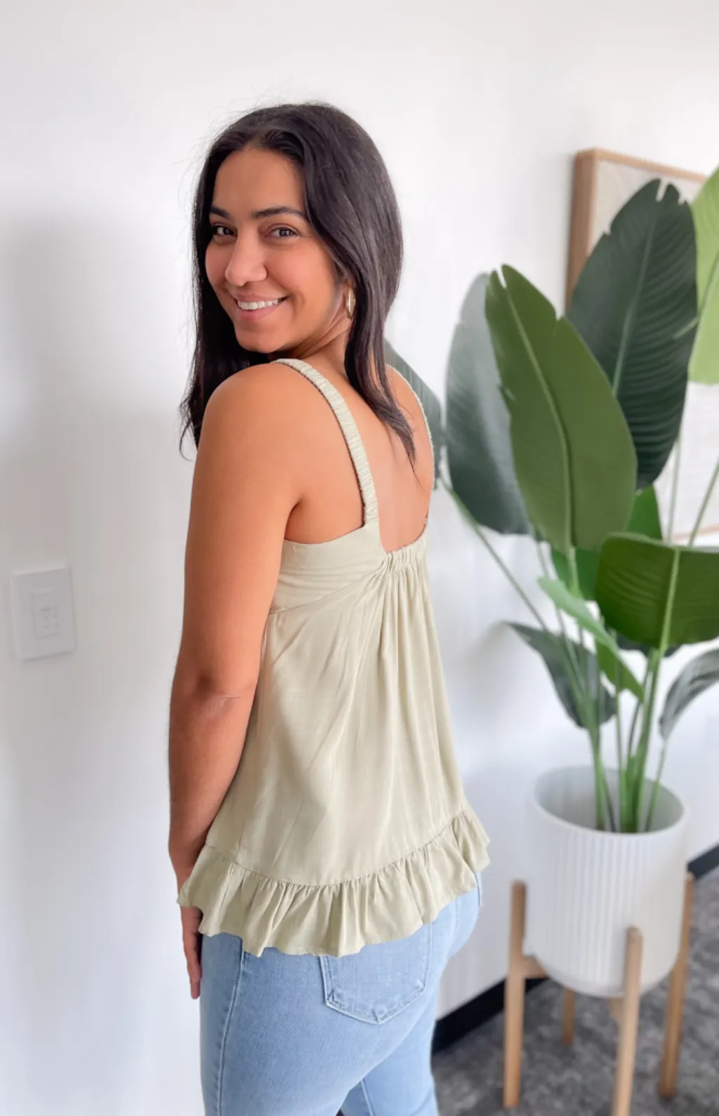 Chloe Green Ruffle Tank Top