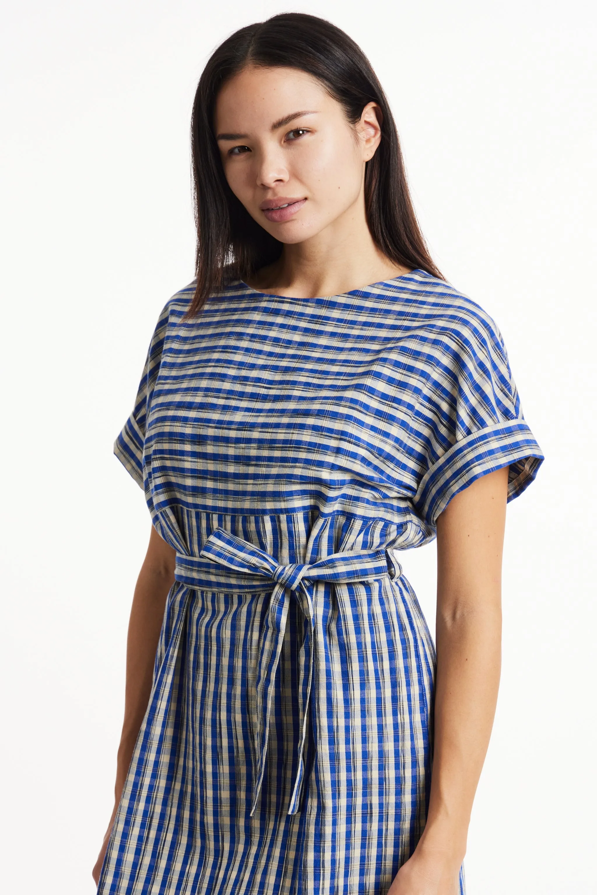 Christabel Ikat Dress in Blue check