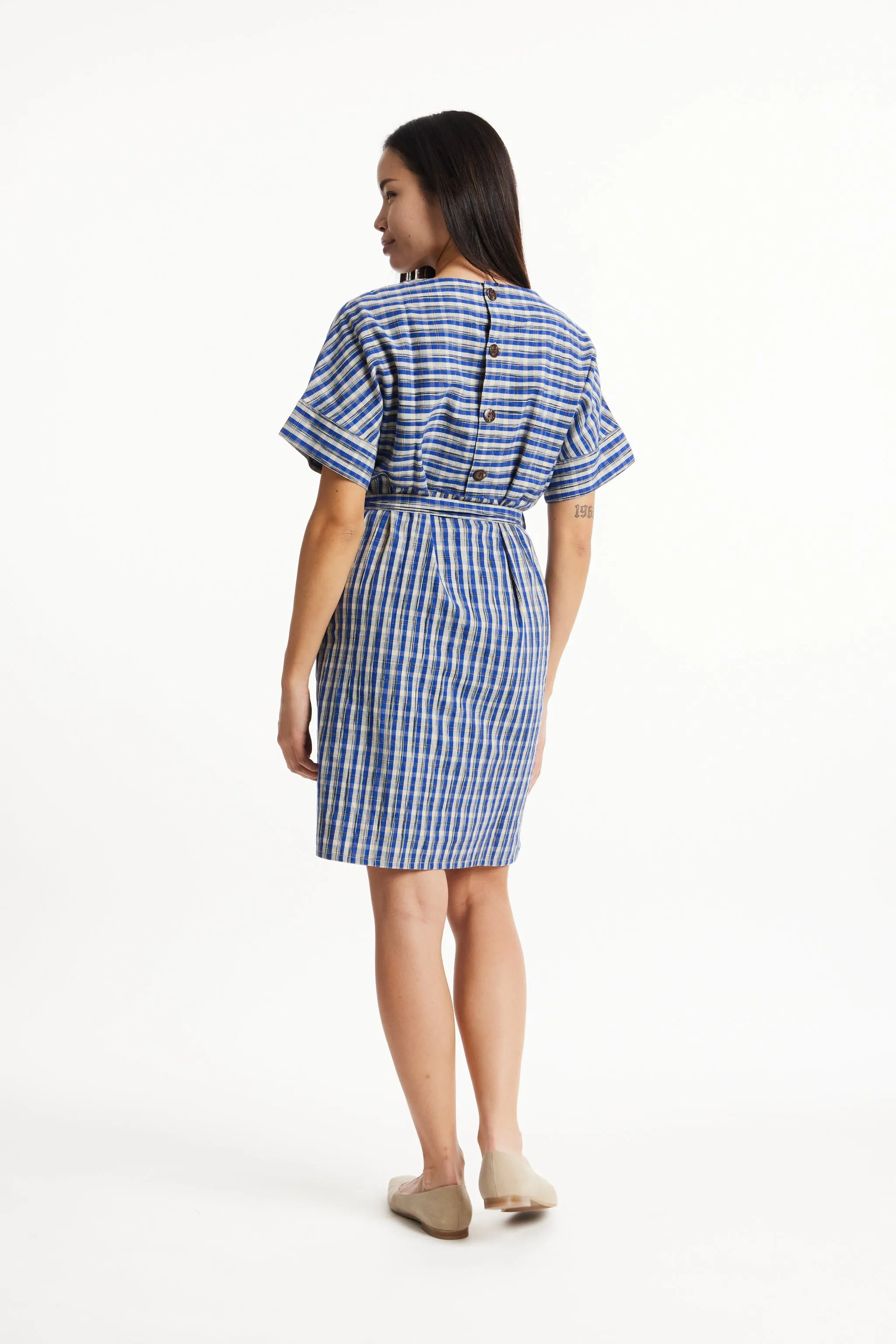 Christabel Ikat Dress in Blue check