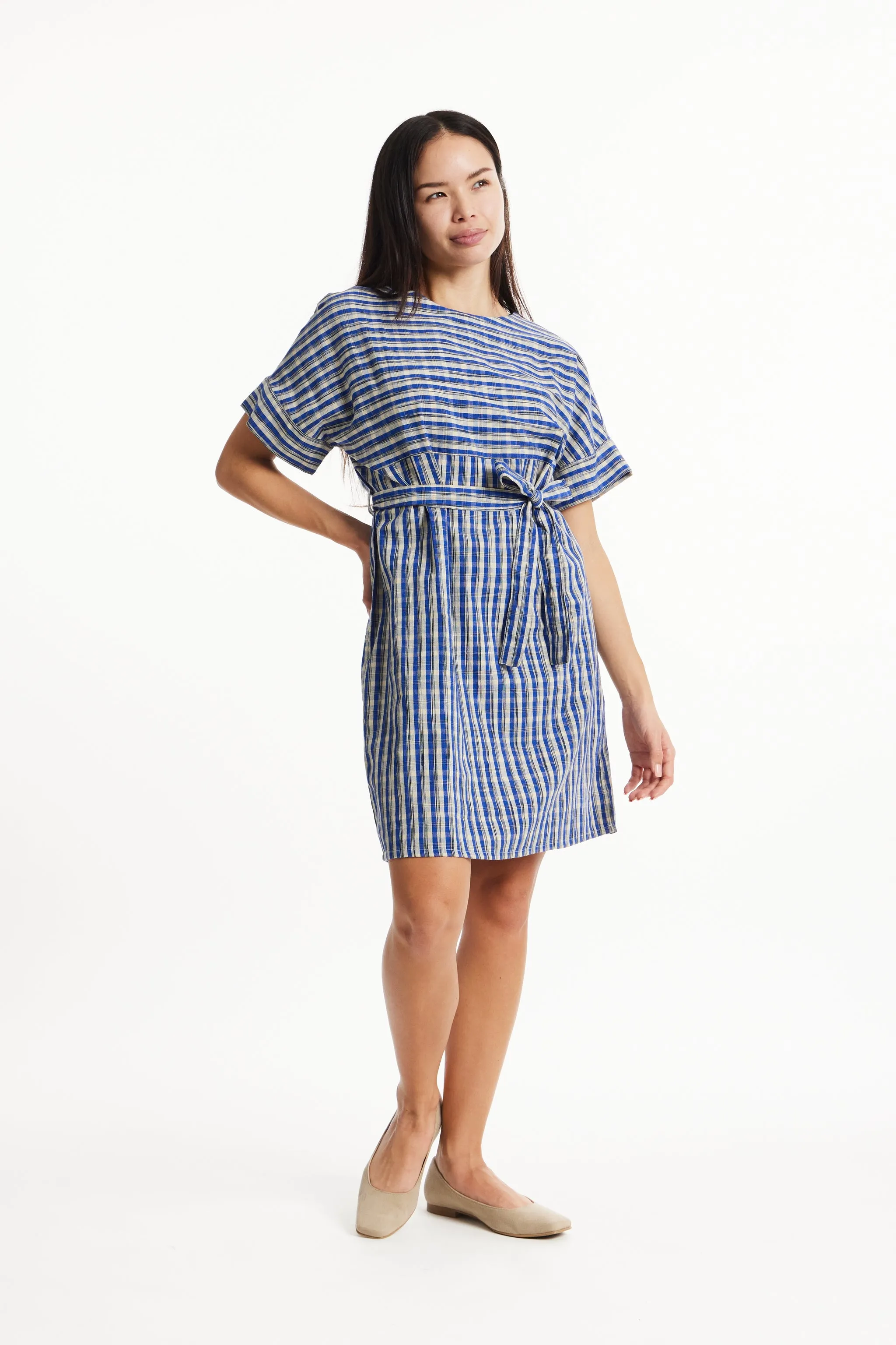 Christabel Ikat Dress in Blue check