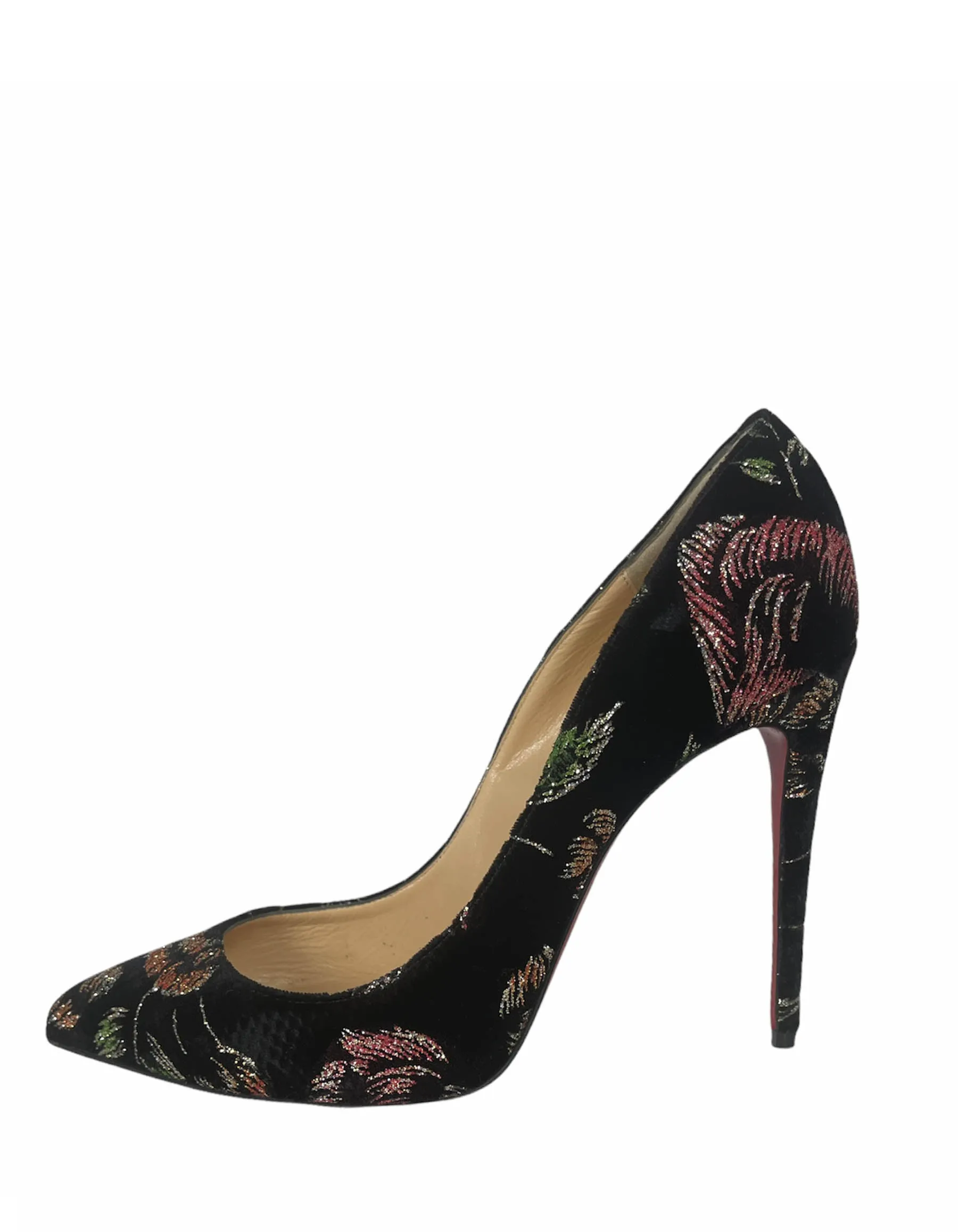 Christian Louboutin Black Velvet Floral Pigalle Follies 100 Ronsard Pumps sz 40