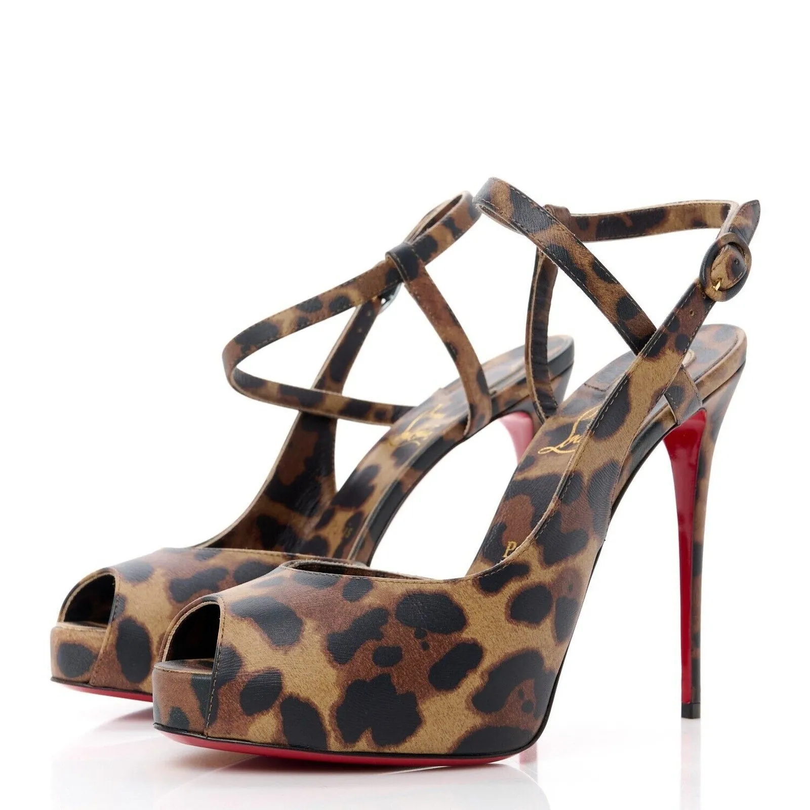 Christian Louboutin Jenlove Alta 120 Platform Leopard Sandals pumps Brown