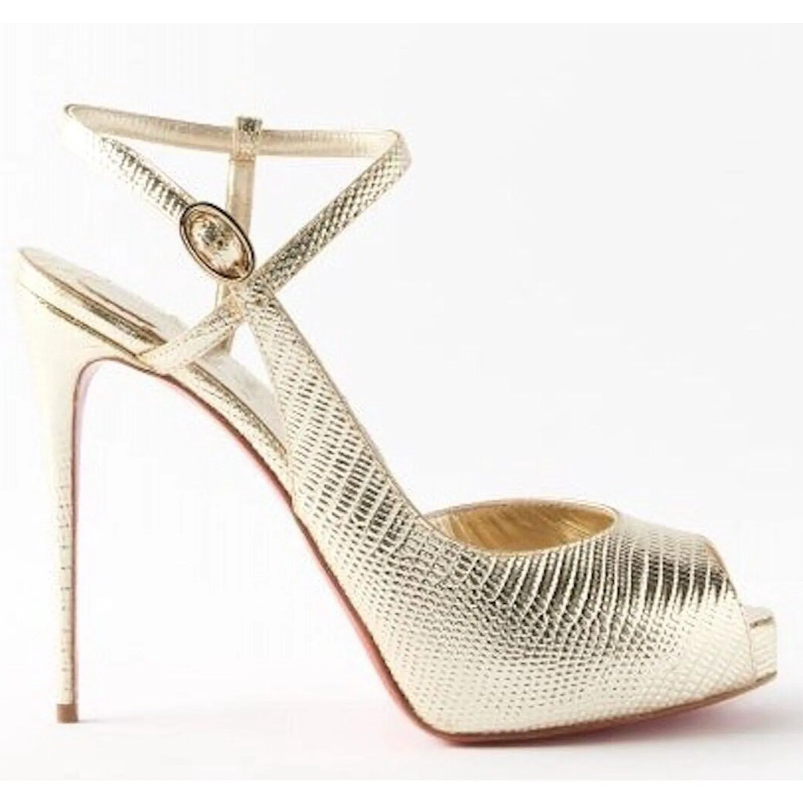 Christian Louboutin Jenlove Alta 120 Platform Snake Sandals Gold Heel pumps