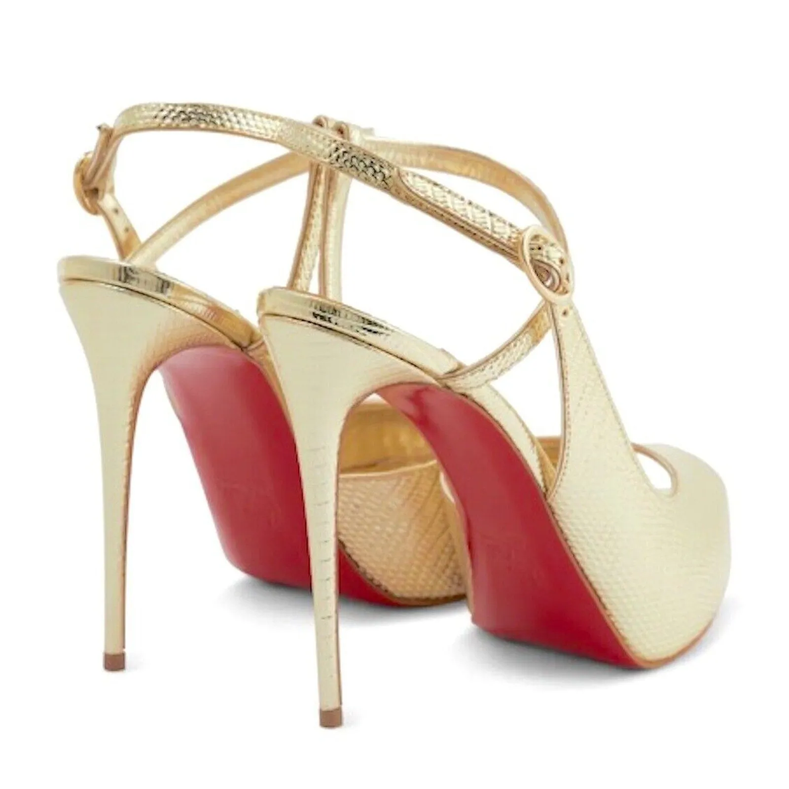 Christian Louboutin Jenlove Alta 120 Platform Snake Sandals Gold Heel pumps