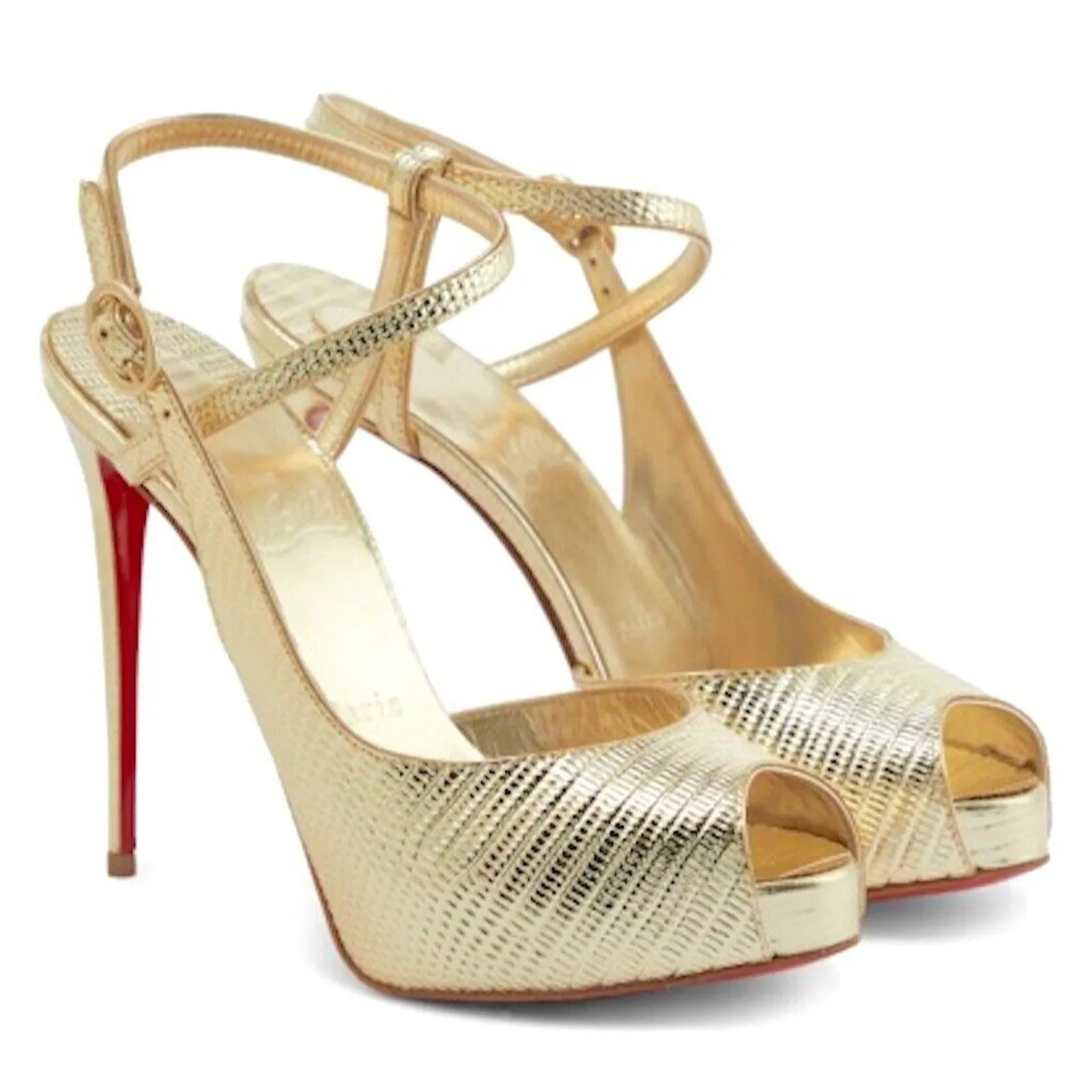 Christian Louboutin Jenlove Alta 120 Platform Snake Sandals Gold Heel pumps