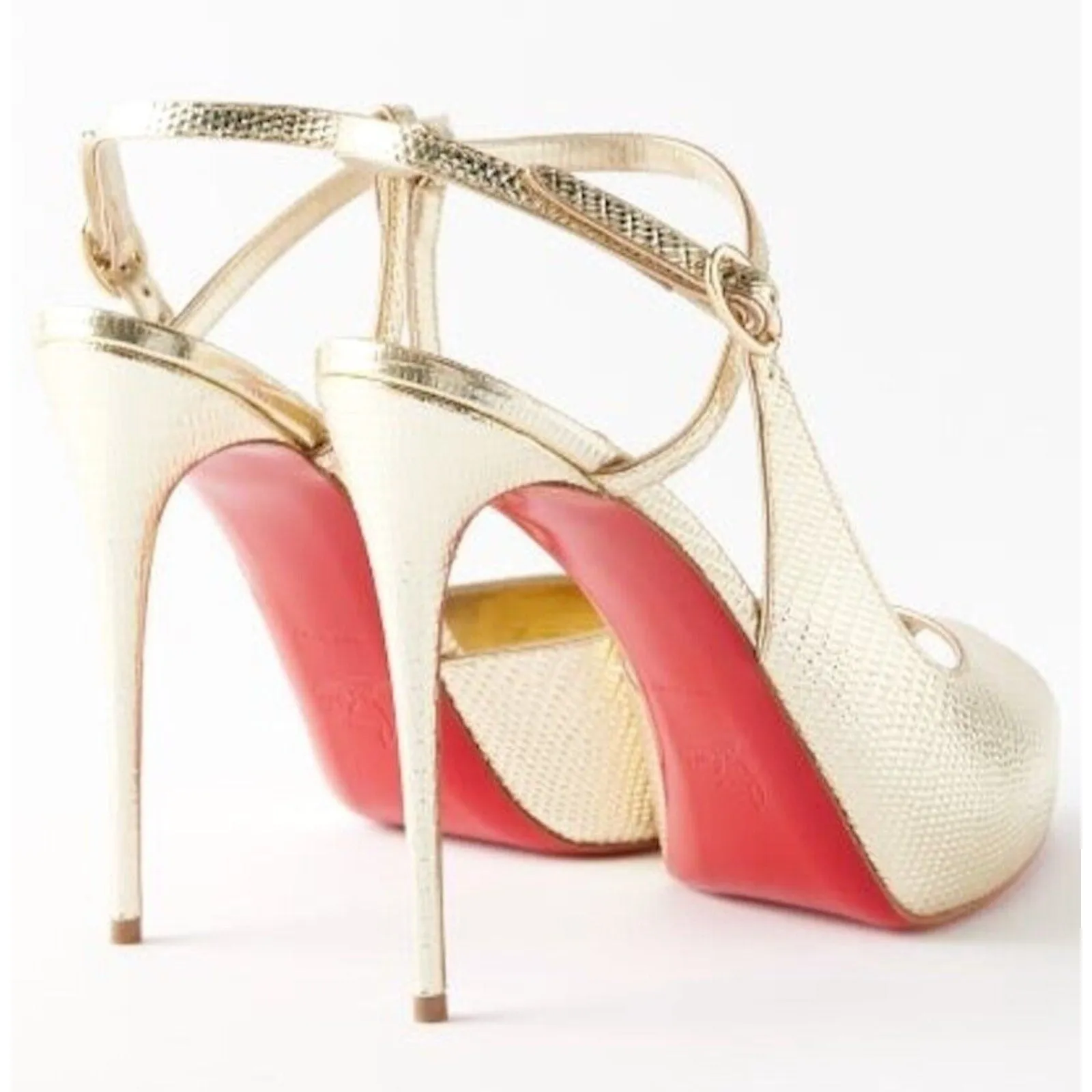 Christian Louboutin Jenlove Alta 120 Platform Snake Sandals Gold Heel pumps