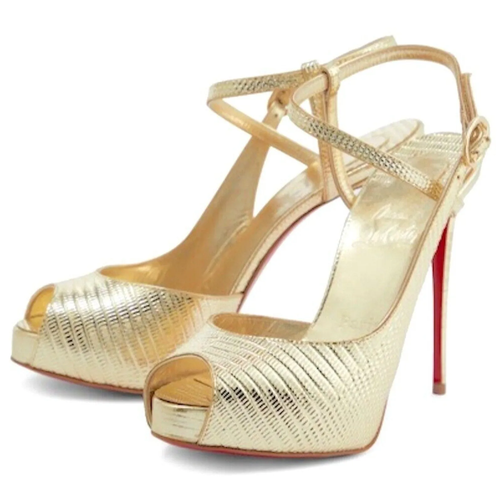 Christian Louboutin Jenlove Alta 120 Platform Snake Sandals Gold Heel pumps