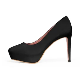 Classic Black Heels, Solid Color Print Luxury Working Women's Platform Heels (US Size: 5-11)