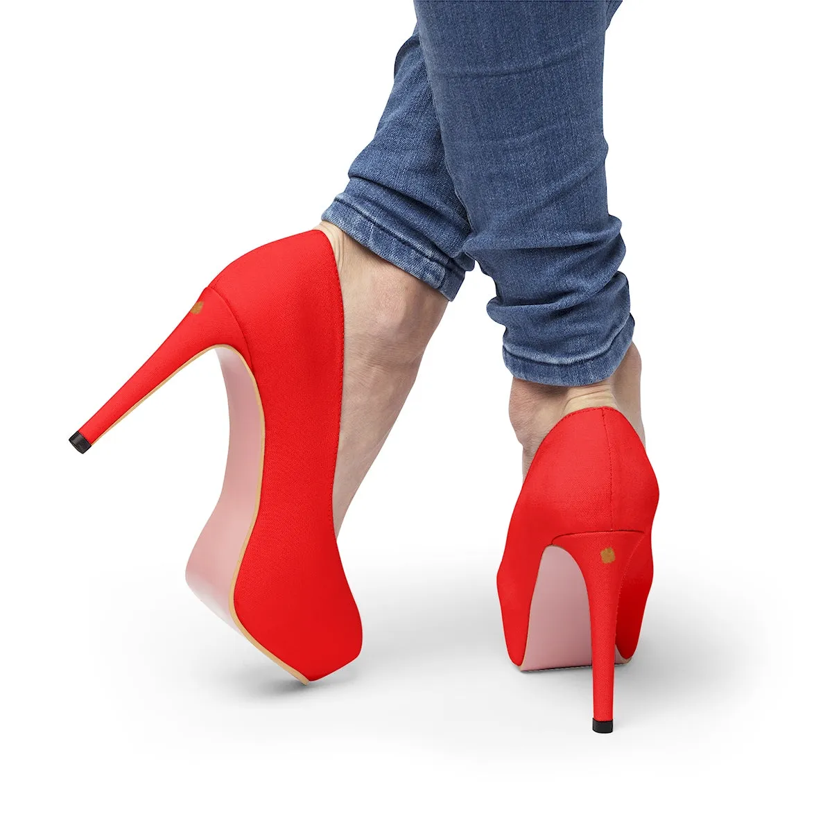 Classic Hot Red Heels, Solid Color Print Luxury Essential Women's Platform Heels (US Size: 5-11)