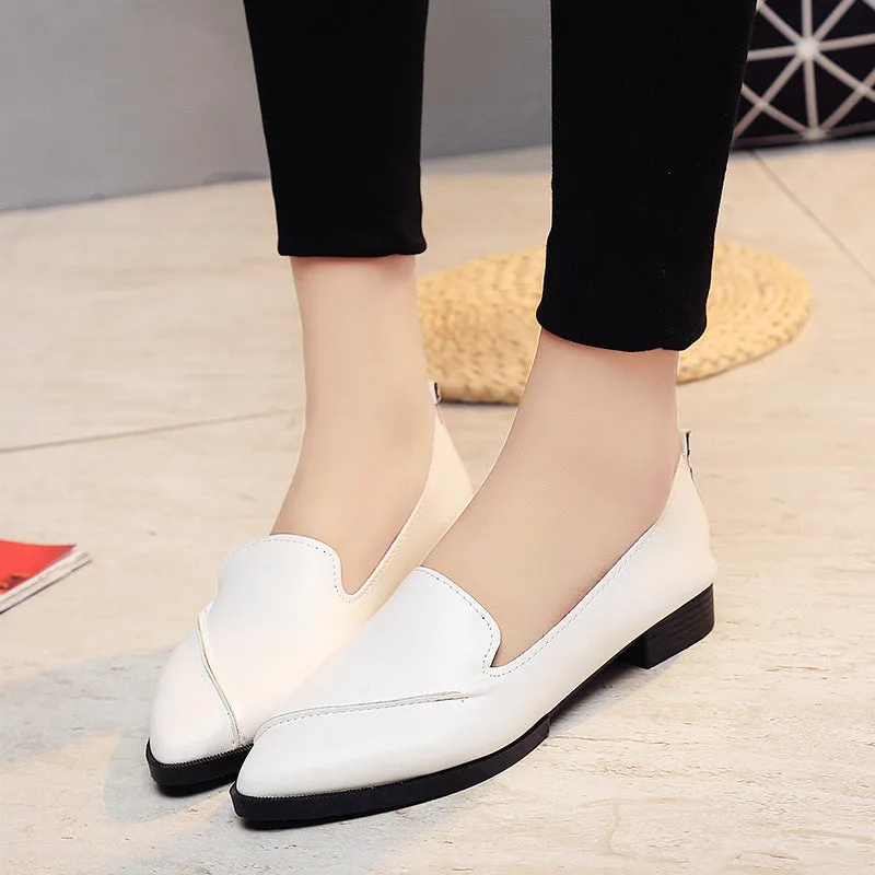 Color Block Pointed Toe Low Cut Flat Women Ankle Boots