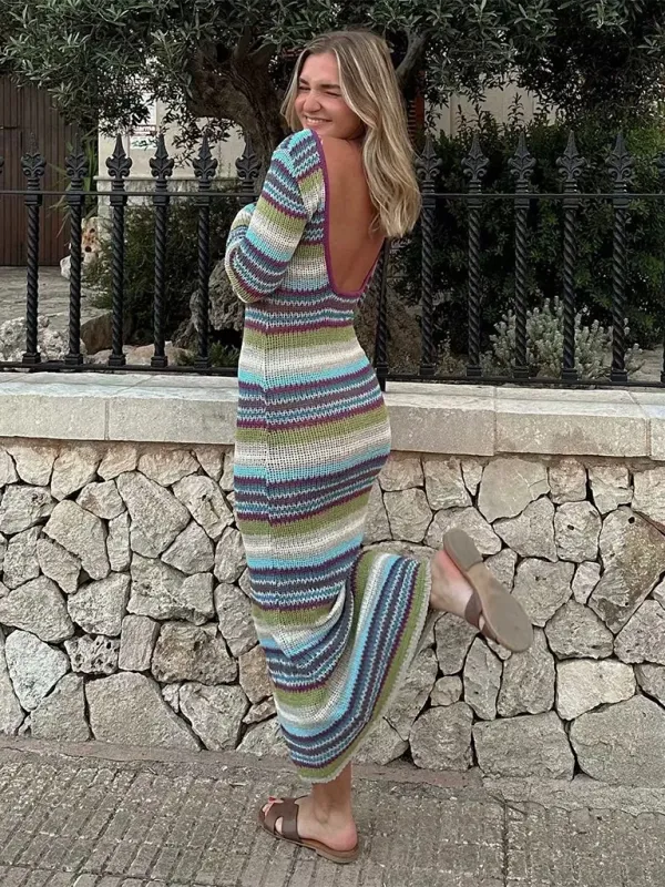 Colorful Striped Backless Dress for Every Occasion