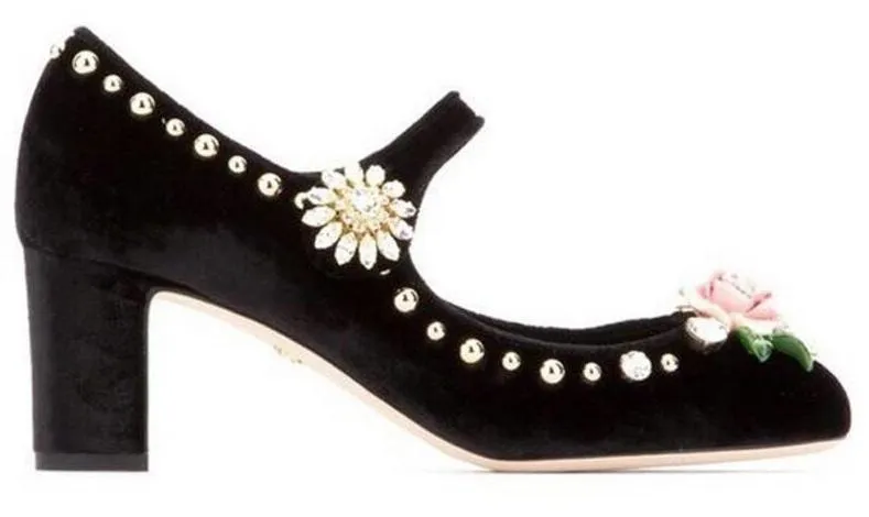 Crystal-Embellished Velvet Pumps, Black or Pink