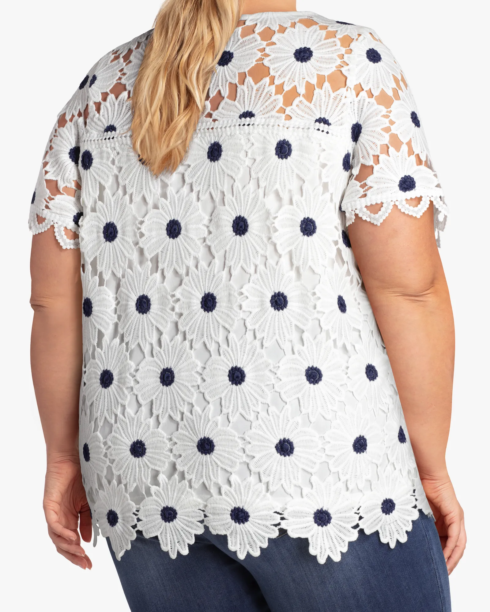 Daisy Floral-Lace Top | White / Black