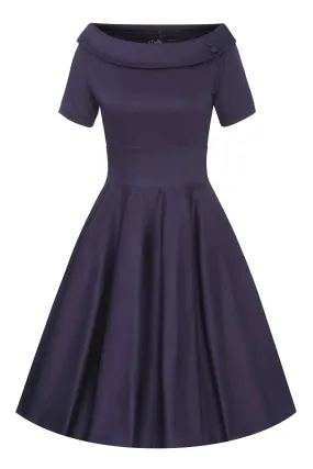 Darlene Navy Blue Roll Collar Circle Dress