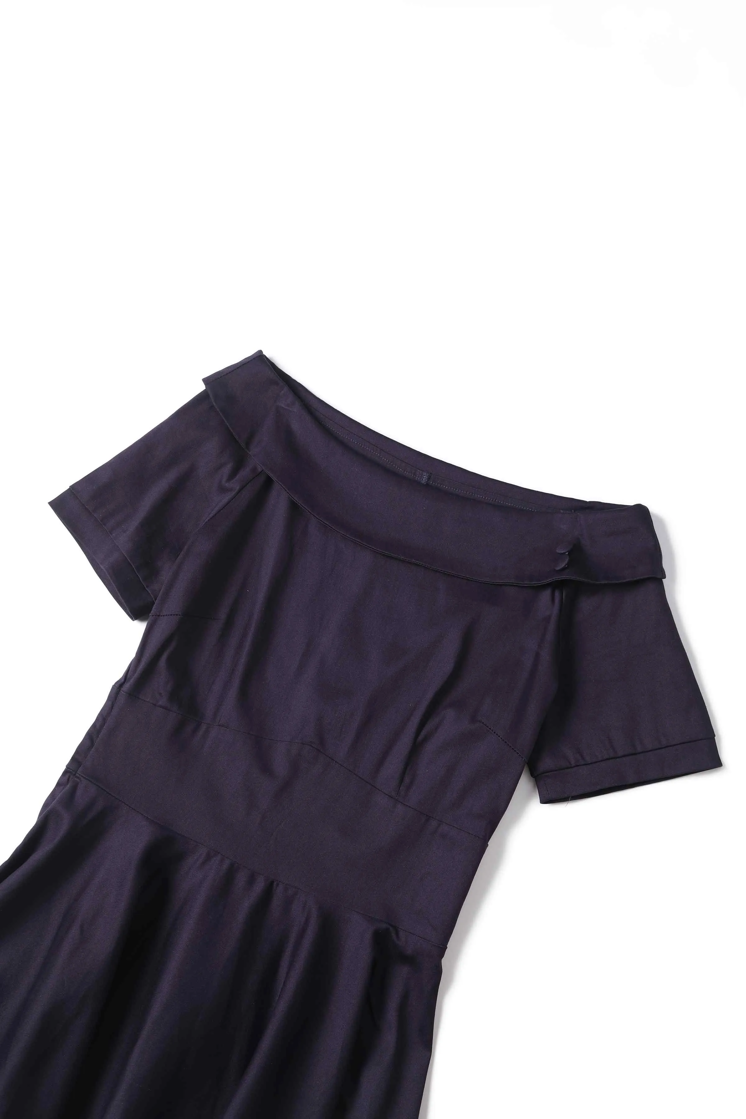 Darlene Navy Blue Roll Collar Circle Dress