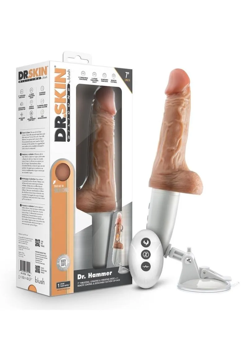 Dr. Skin Platinum Collection Silicone Dr. Hammer Rechargeable Thrusting Dildo with Handle and Remote Control