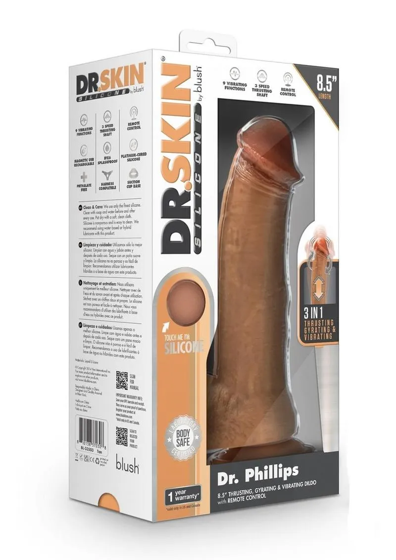 Dr. Skin Platinum Collection Silicone Dr. Phillips Rechargeable Thrusting Dildo with Remote Control