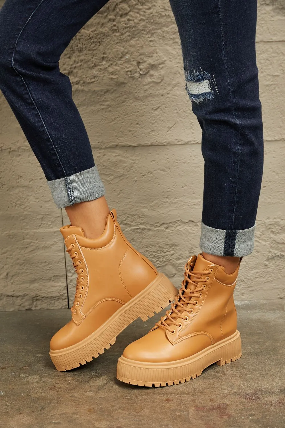 East Lion Corp Brown Platform Combat Boots