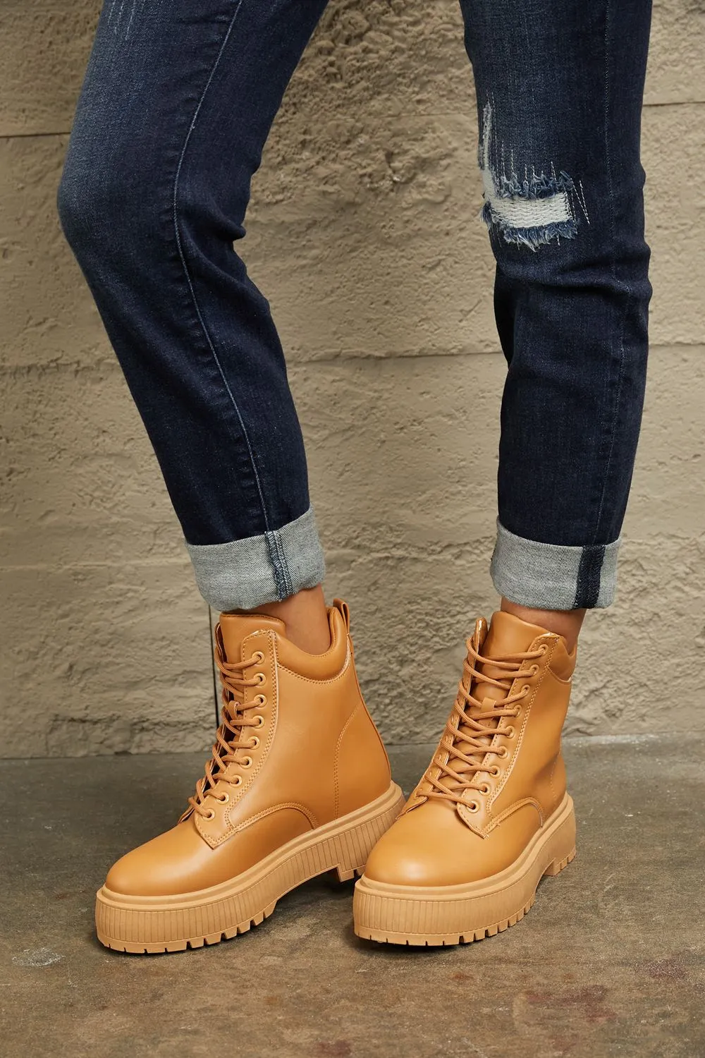 East Lion Corp Brown Platform Combat Boots