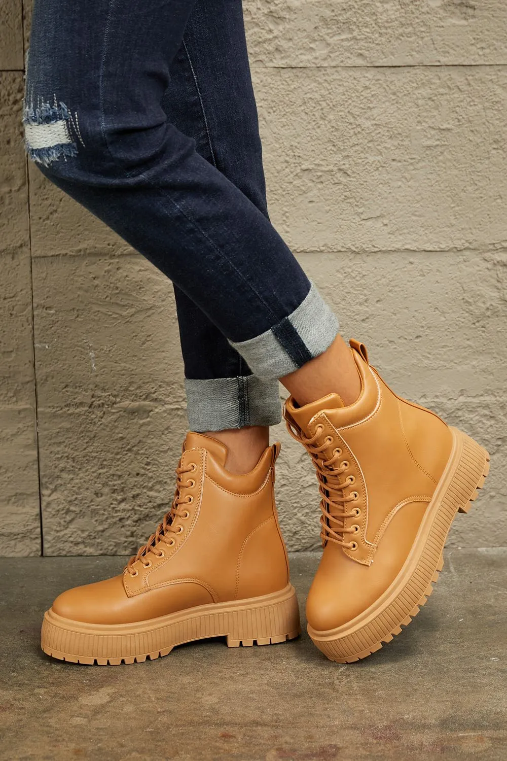 East Lion Corp Brown Platform Combat Boots