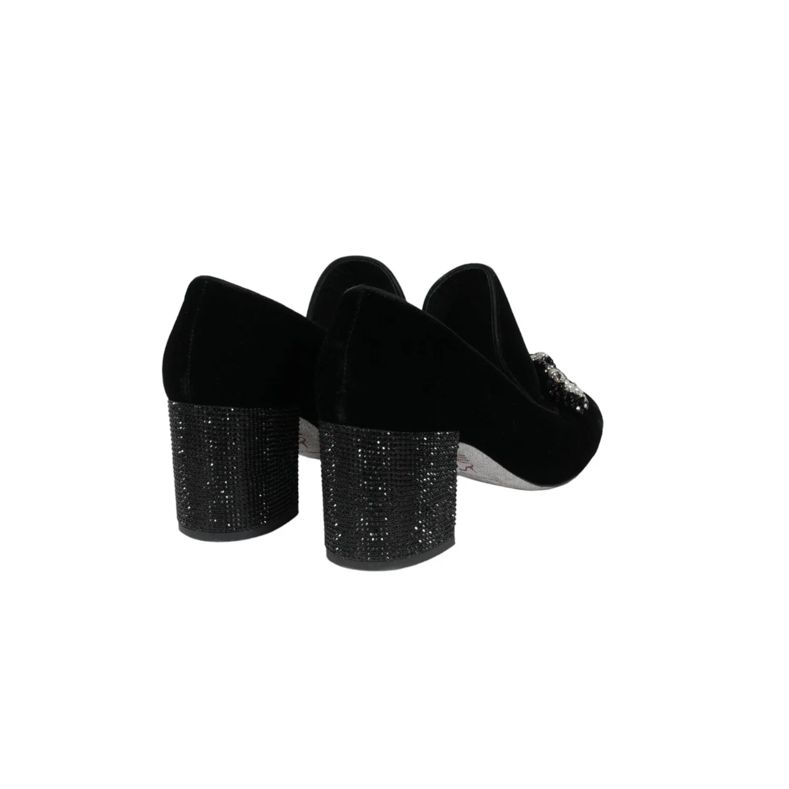 Embellished Bow Loafer Black Velvet Pearl Pumps