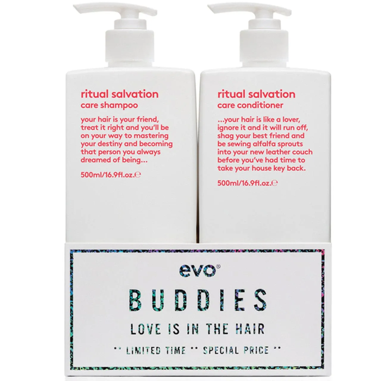 Evo Ritual Salvation Shampoo & Conditioner 500ml Buddie Duo (with free pumps)