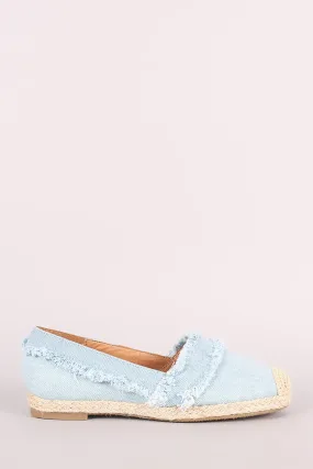 Frayed Denim Espadrille Slip On Loafer Flat