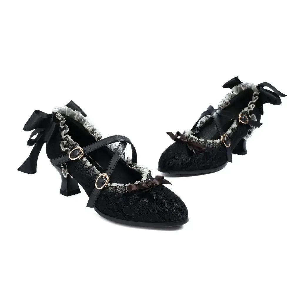 Gothic Lace Velvet Classic Lolita Mary Janes Women's Pumps