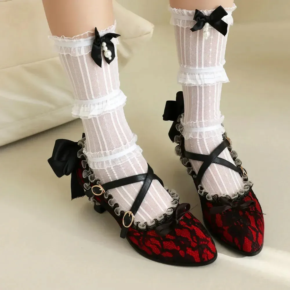 Gothic Lace Velvet Classic Lolita Mary Janes Women's Pumps