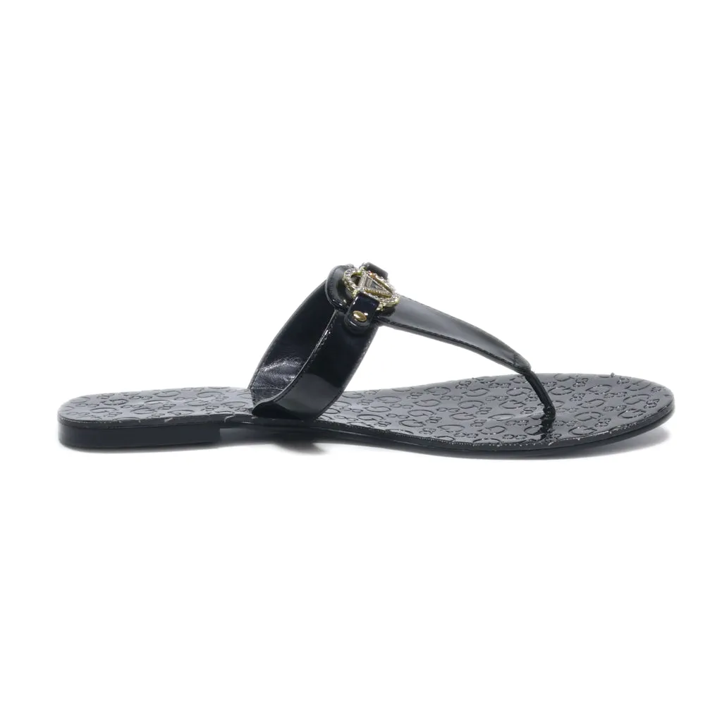 Guess Flat Sandals Leather Black Colour For Women