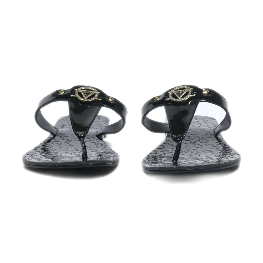 Guess Flat Sandals Leather Black Colour For Women