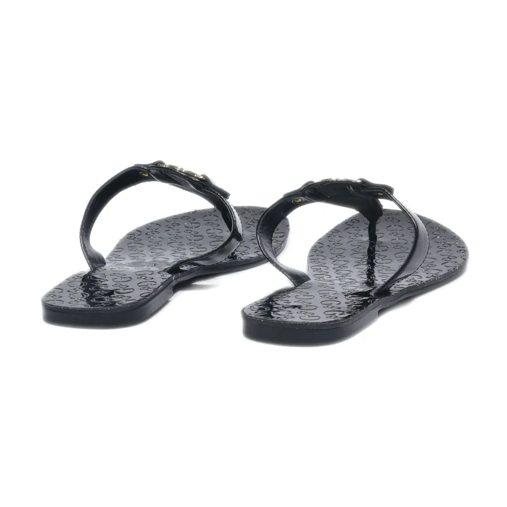 Guess Flat Sandals Leather Black Colour For Women